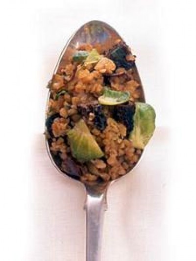Bulgur Stuffing with Brussels Sprouts and Dried Mushrooms